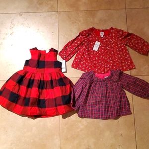 Lot of 3 Girl's 6-12 months holiday tops and dress